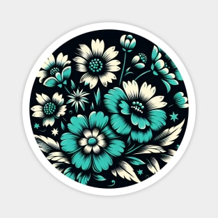 Turquoise Floral Illustration Magnet